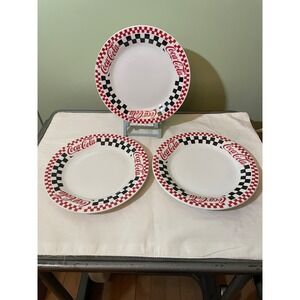 Vintage Coca-Cola Gibson Housewares Checkered Dinner Plates Set of 3 Retro 1998
